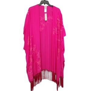 Chico’s Embroidered Ruana Wrap One Size Berry Pink NWT